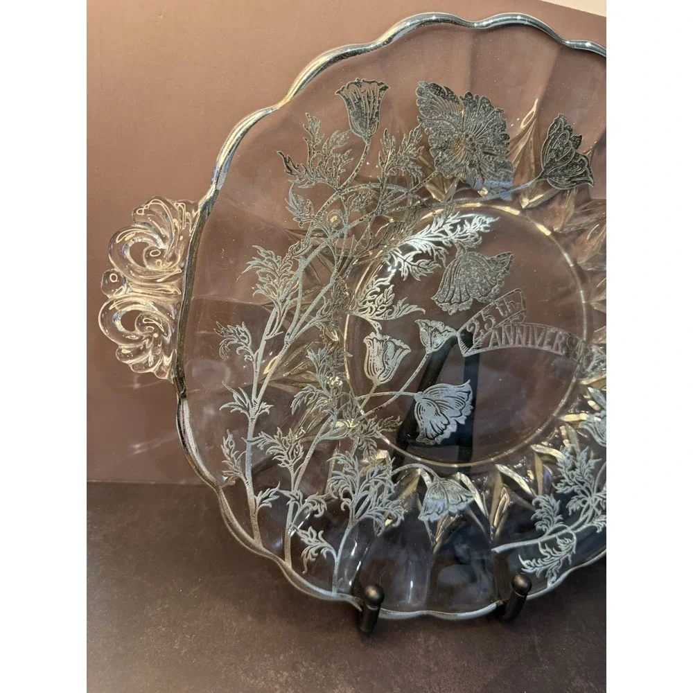 Vintage 25th Anniversary Silver Overlay Plate, Excellent Condition